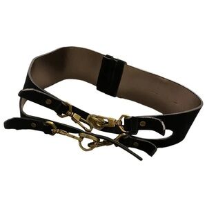 Rachel Zoe Black Suede Statement Belt – Gold Hardware Adjustable Leather Chic XS